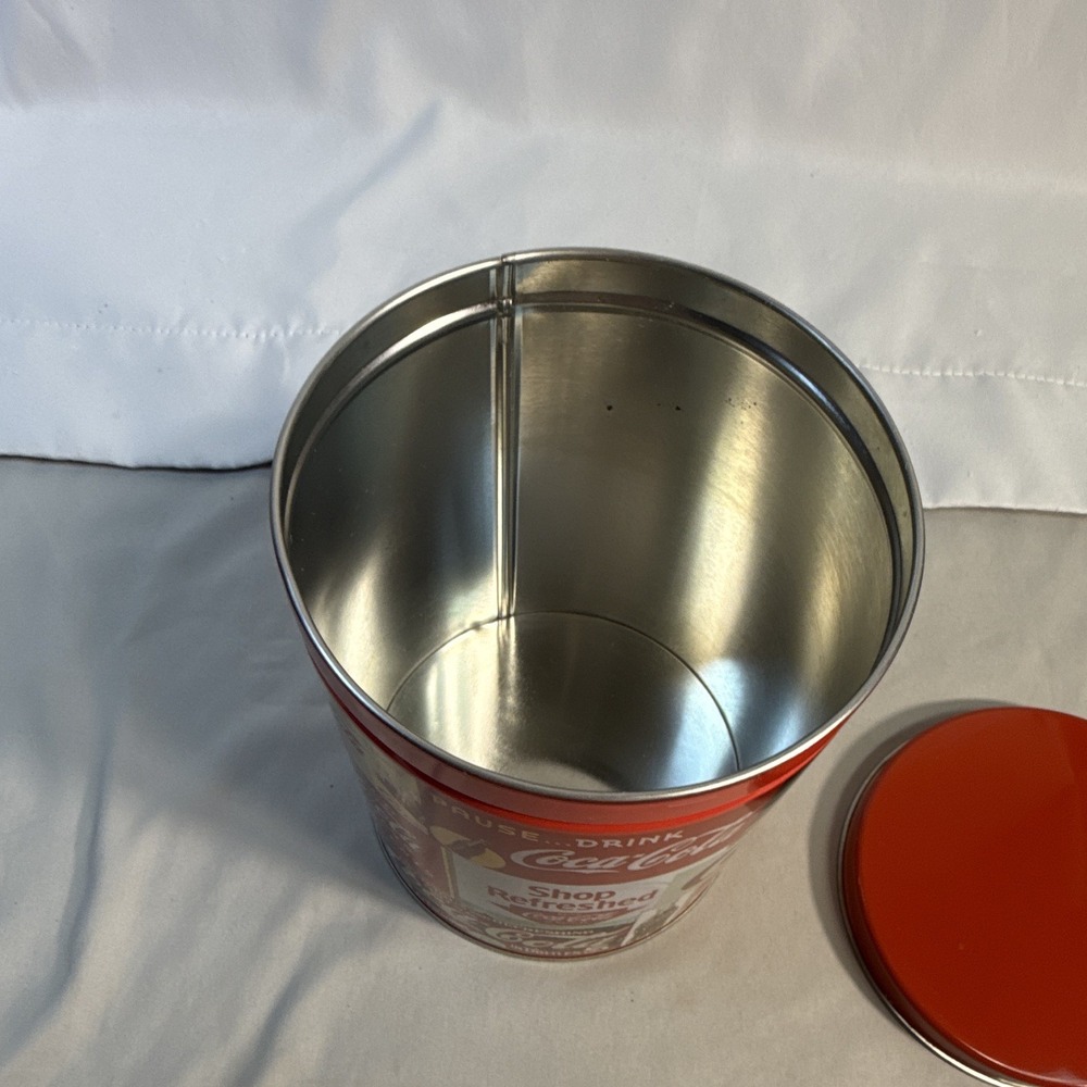 Coca-Cola Vintage Ads Collage Tin Canister w/ Lid, Red Multicolor Soda Repro - Picture 7 of 12